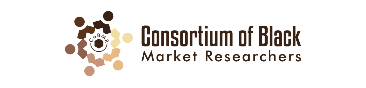 A circular logo with varying skin tones and the text "Consortium of Black Market Researchers" on a white background.