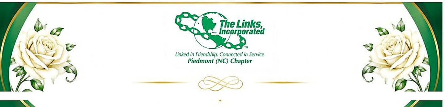 Two white roses frame the foreground, while the background features the "The Links, Incorporated" logo and chapter name.