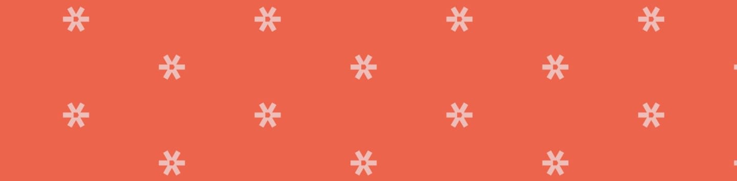 Small, light pink asterisks are scattered across a coral-colored background.