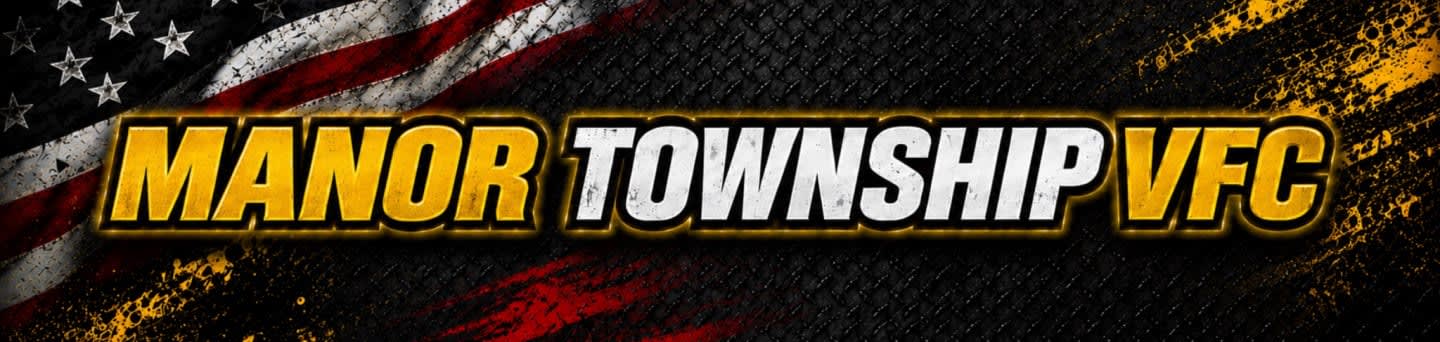 The foreground displays the text "MANOR TOWNSHIP VFC" in bold, stylized lettering, while the background features a distressed American flag and a textured, dark surface with yellow accents.