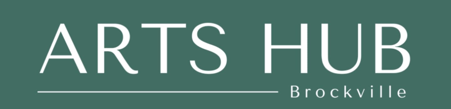 White text reading "ARTS HUB" is centered above a thin line and the word "Brockville" on a dark teal background.