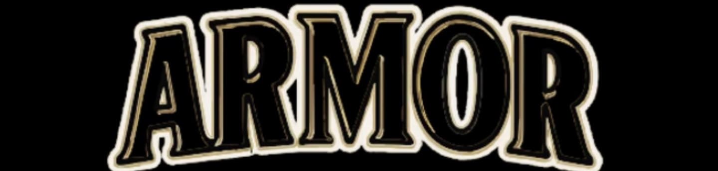 The word "ARMOR" in bold, black, and white lettering is set against a solid black background.