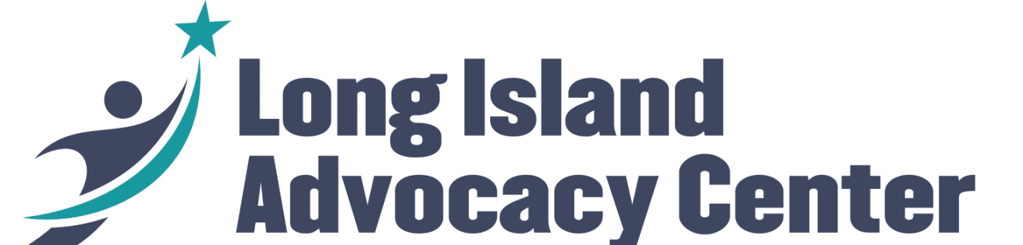 A stylized figure reaching for a star is on the left, with the words "Long Island Advocacy Center" in dark blue text on the right, all against a white background.