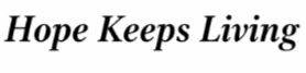 Bold black letters spell out "ONE" in the foreground, with "BECOME" above and "Hope Keeps Living" below, all set against a plain white background.