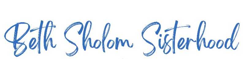 Two pink hearts are centered on a white background, with blue text above reading "Beth Sholom Sisterhood" and below reading "THE HEART OF OUR CONGREGATION FOR 70 YEARS."
