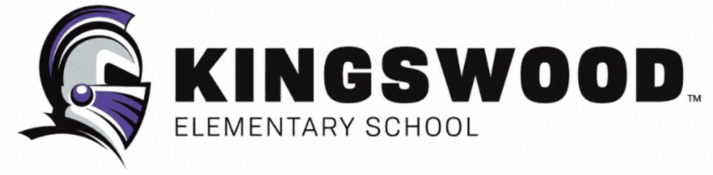 A purple and silver knight's helmet logo is on the left, with the words "KINGSWOOD ELEMENTARY SCHOOL" in black and gray text to its right, all against a white background.