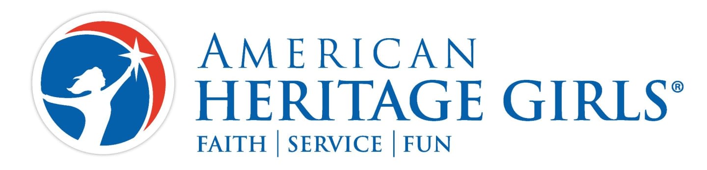 A white silhouette of a girl reaching for a star is in the foreground, with the words "AMERICAN HERITAGE GIRLS FAITH | SERVICE | FUN" in blue text in the background.