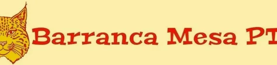 A stylized bobcat head is on the left, with the words "Barranca Mesa PT" in red text to its right, all against a pale yellow background.