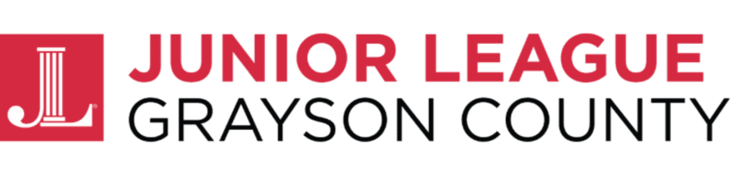 A red square with a white pillar and "JL" inside is to the left of the words "JUNIOR LEAGUE" in red and "GRAYSON COUNTY" in gray, all on a white background.