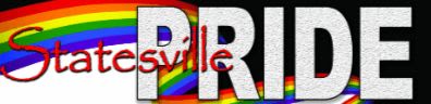 A rainbow-colored ribbon flows across the foreground, behind the white text "Statesville PRIDE ALLIANCE" set against a black and white background.