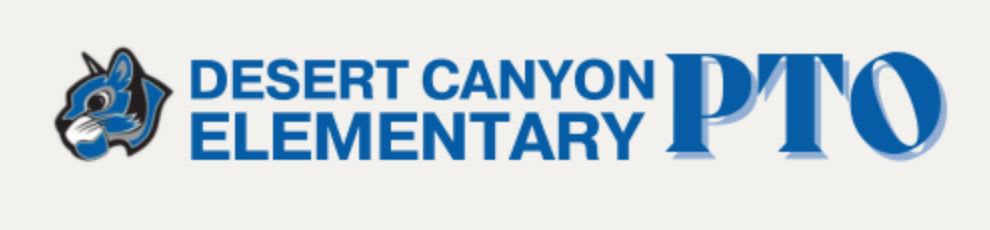 A blue animal mascot and the text "DESERT CANYON ELEMENTARY PTO" are set against a plain white background.