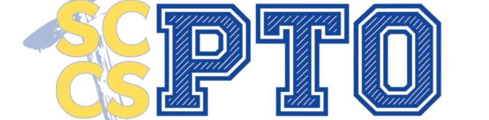 A blue and white "PTO" logo with yellow "SCS" letters and a blue and yellow cross is on a white background.