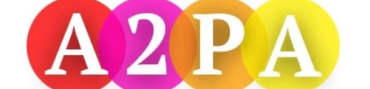 Four overlapping colored circles with white letters "A2PA" in the foreground are set against a white background, with the text "ACT II PERFORMING ARTS" centered below.