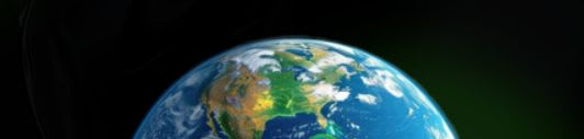 A partial view of the Earth featuring North America in the foreground against a dark, starry space background.