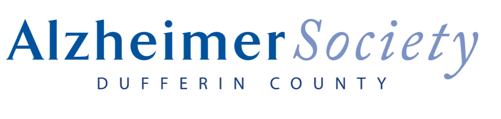 Blue text reading "Alzheimer Society DUFFERIN COUNTY" is centered against a plain white background.
