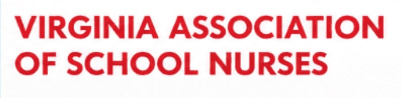 Large blue "Swag Store" text dominates the foreground against a white background featuring the Virginia Association of School Nurses logo and medical-themed icons.