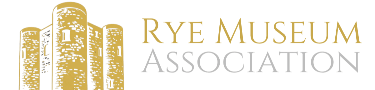 A gold illustration of a castle stands to the left of the text "RYE MUSEUM ASSOCIATION" against a plain white background.