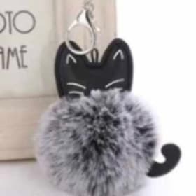 Porte-clé pompom -Gris foncé item