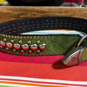 XL leather dog collar, 1.5" wide (green suede) item