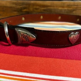 XL leather dog collar, 1" wide (brown, hearts) item