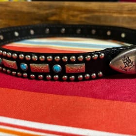 XL leather dog collar, 1" wide (silver plate, turquoise dot) item