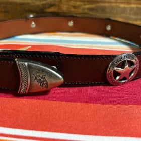 XL leather dog collar, 1" wide (brown, silver stars) item