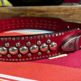 Large leather dog collar, 1.5" wide (red, silver) item