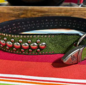 Large leather dog collar, 1.5" wide (green, silver) item
