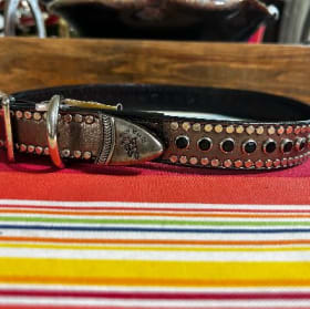 Large leather dog collar, 1" wide (silver, crystals) item