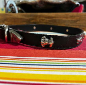 Large leather dog collar, 1" wide (black, bones, crystals) item