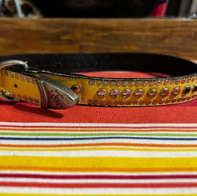 Large leather dog collar, 1" wide (yellow, crystals) item