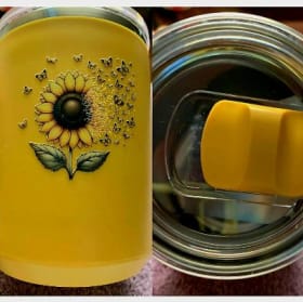 Yellow 15 oz Insulated Sinflower and Butterfly Cup w/Lid item