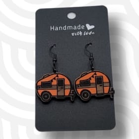 Handmade Orange Camper Laser Engraved Wooden Earrings item