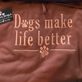 Embroidered Dogs Make Life Better Rust Orange Hoodie - Med item