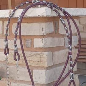 Item #31 Dark burgundy & white 20 plait romal reins item