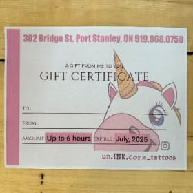 Tattoo Gift Certificate (up to 6 hours) - un.INK.corn_tattoo item