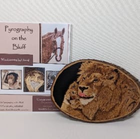 Wood Burning of Tobias the African Lion and Cub item