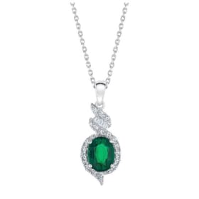 Created emerald and white sapphire sterling pendant necklace item