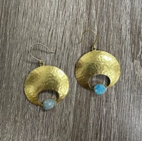Hammered moon with semi precious stones earrings item