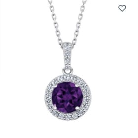 Round Amethyst and white sapphire sterling  pendant necklace item