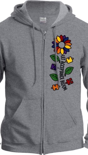 Let Acceptance Bloom Grey Zip Hooded Sweatshirt (adult 2X-3X item