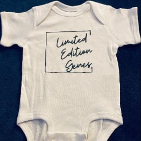 6 MONTHS - White/Black - Baby Onesie - Limited Edition Genes item