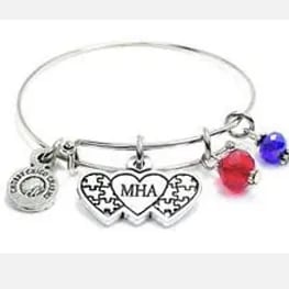 sterling silver BANGLE- w/ RED and blue crystal item