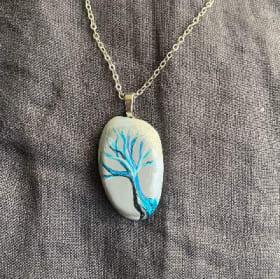 Hand Painted Stone Pendant - Blue Tree item