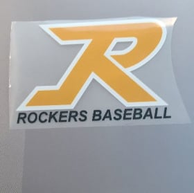 Small Gold/White outline R with Rockers Baseball logo item