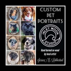 Custom wood burned pet portrait by Inlet Moon Studio item