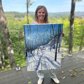 Aquarelle de Anne Berberi. Ski nordique 22"x30"- valeur $500 item