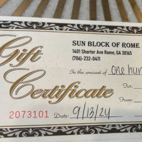 Sun Block of Rome $100 gift card item