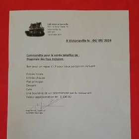 Repas V.I.P. pour 2 personnes , vin inclus   Valeur: $300.00 item