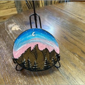Painted Wood Slice With Easel #3 item
